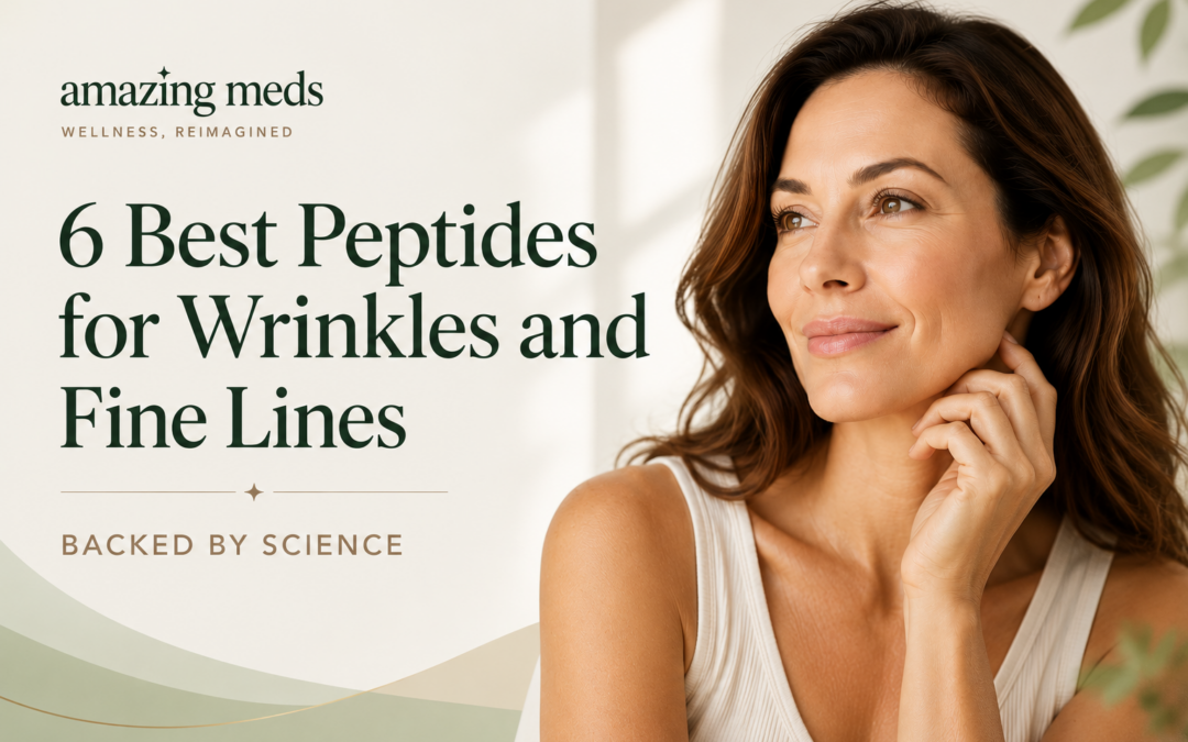 Lifestyle featured image of a healthy middle-aged woman with glowing skin representing peptides for wrinkles, fine lines, collagen support, and healthy skin aging.