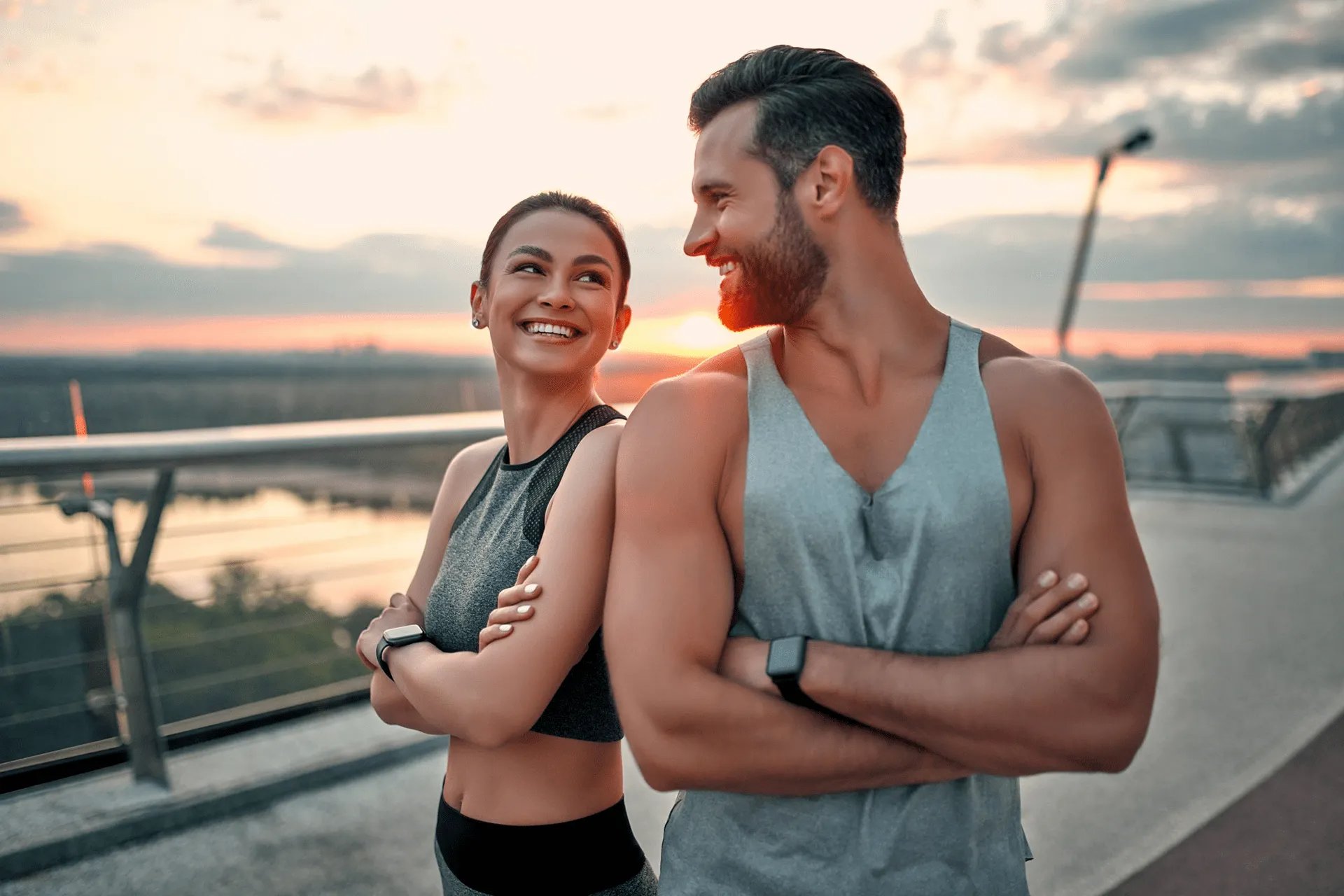 Active couple at sunset